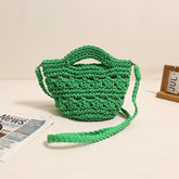 Sac à bandoulière en fil de coton avec découpes creuses assorties, sac de plage de vacances, sac de fête